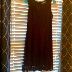 Short Wine Red dress with Flowy Lace Overlay